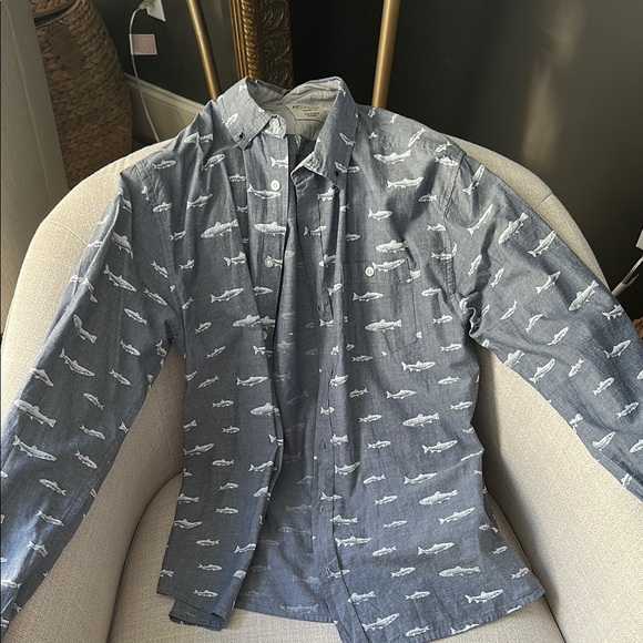 Men's Blue trout Print button down shirt - Picture 1 of 2